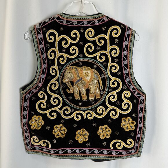 Vintage Carol Horn Workshop Embellished Velvet Elephant Appliqué Vest One Size - Picture 4 of 8